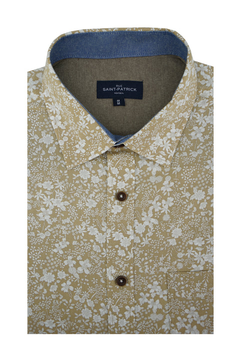 Pella Floral Poplin Shirt in Sand and White