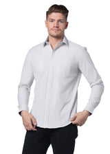 Chemise Oxford extensible à rayures Hillsborough en blanc et gris