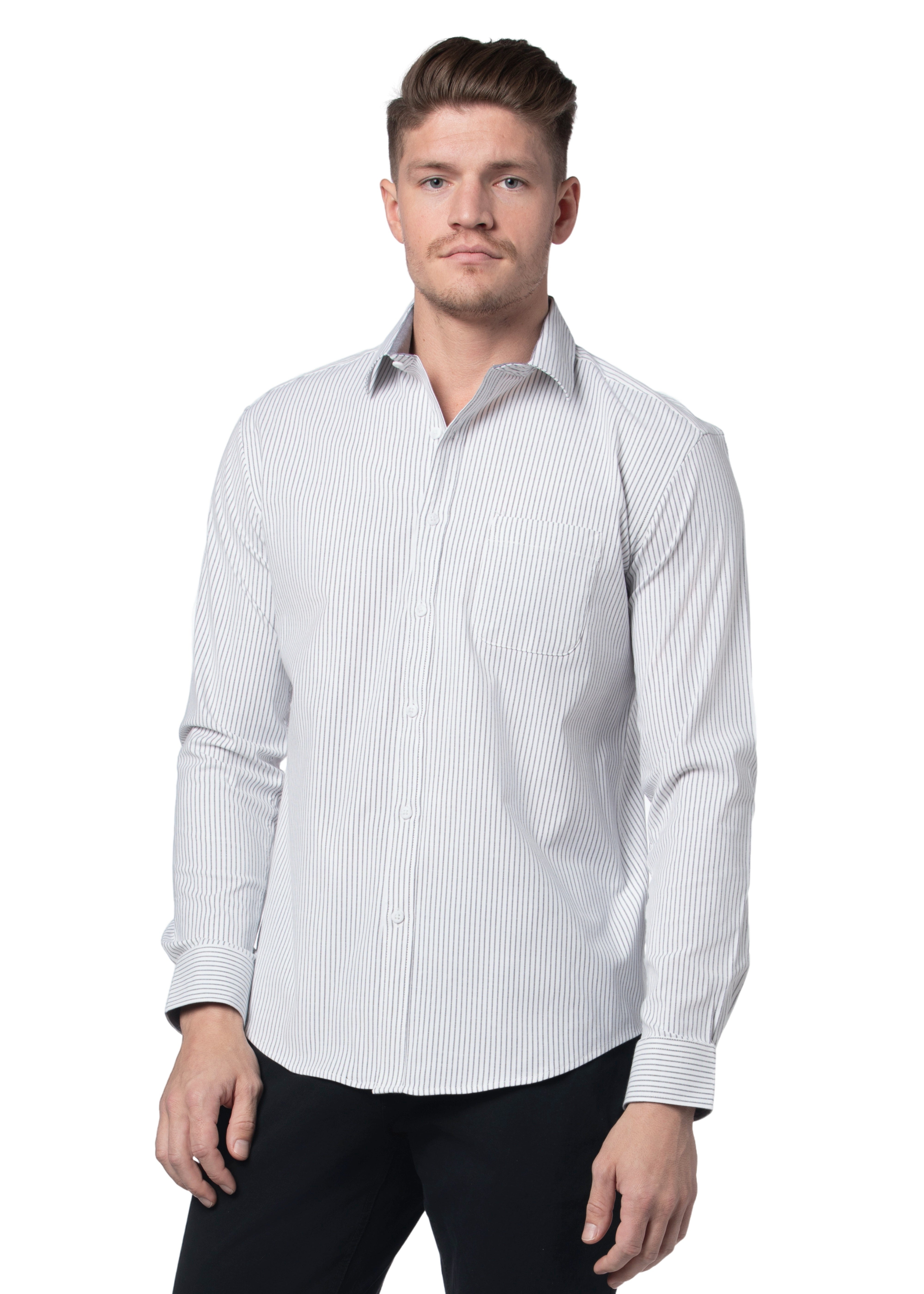 Chemise Oxford extensible à rayures Hillsborough en blanc et gris