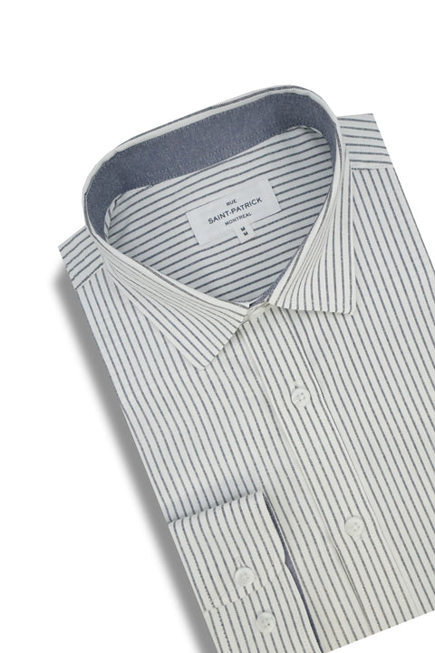 Hillsborough Striped Stretch Oxford Shirt in White and Grey