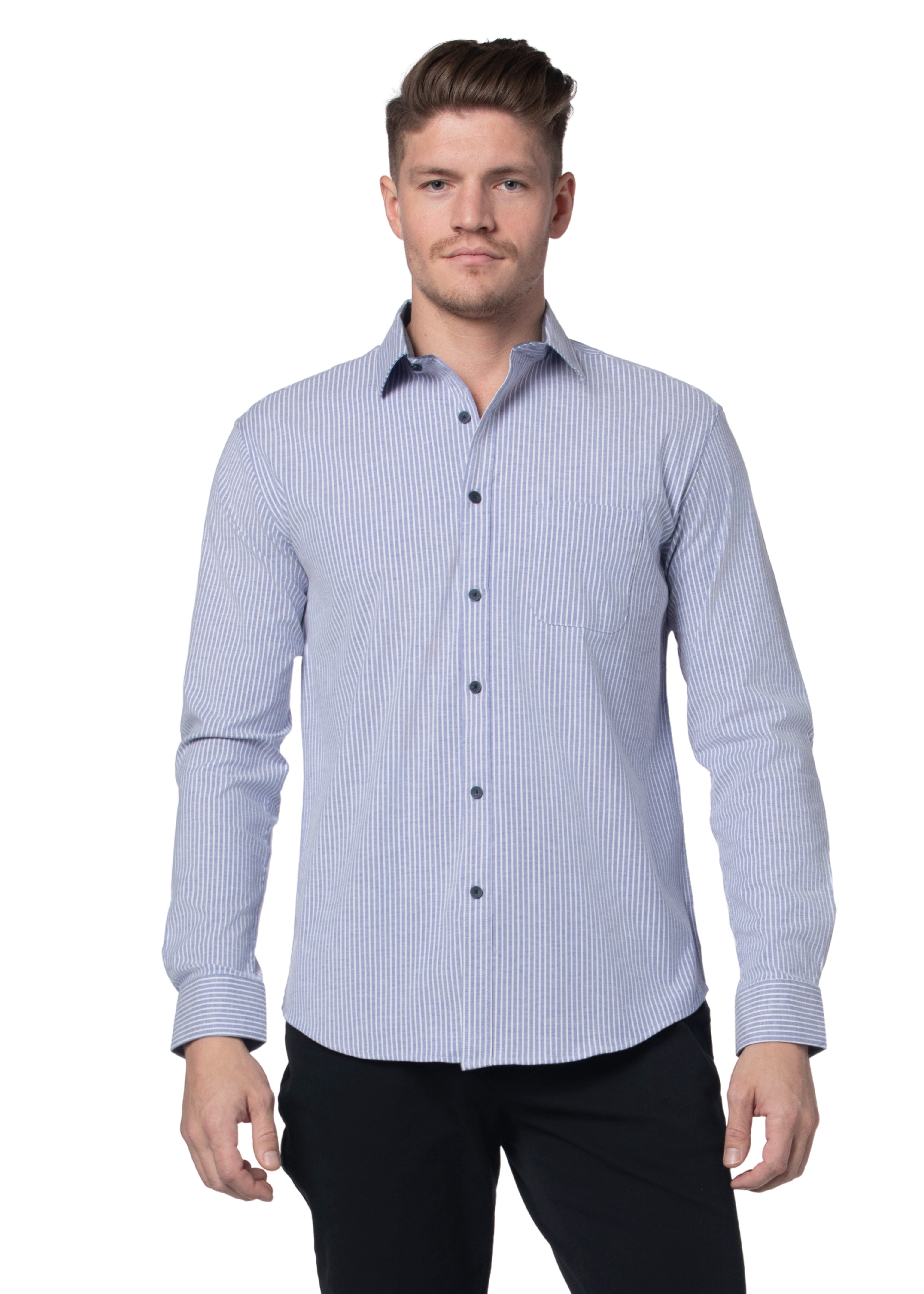 Chemise Oxford extensible à rayures Clarendon en bleu et blanc