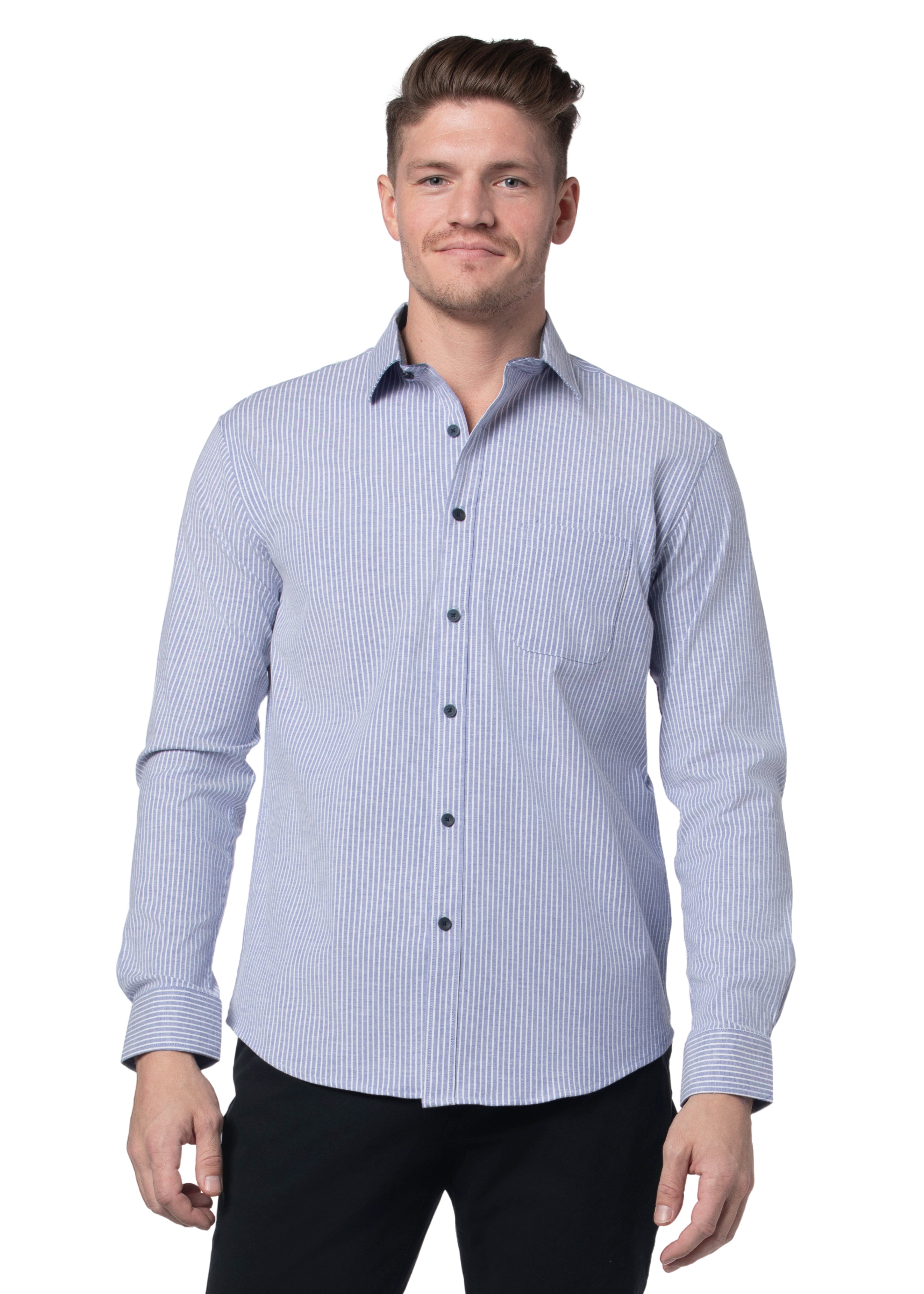 Chemise Oxford extensible à rayures Clarendon en bleu et blanc