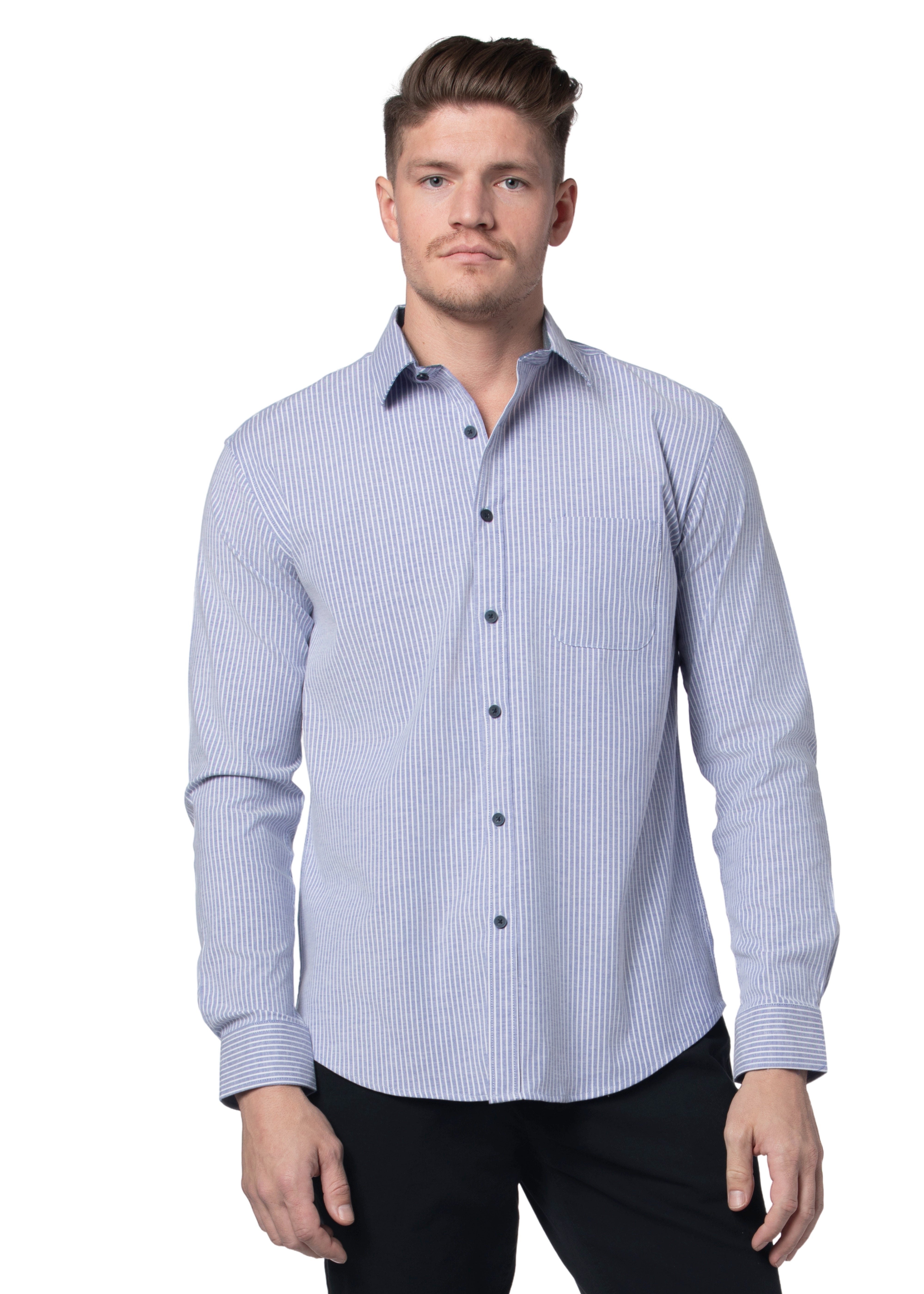 Chemise Oxford extensible à rayures Clarendon en bleu et blanc