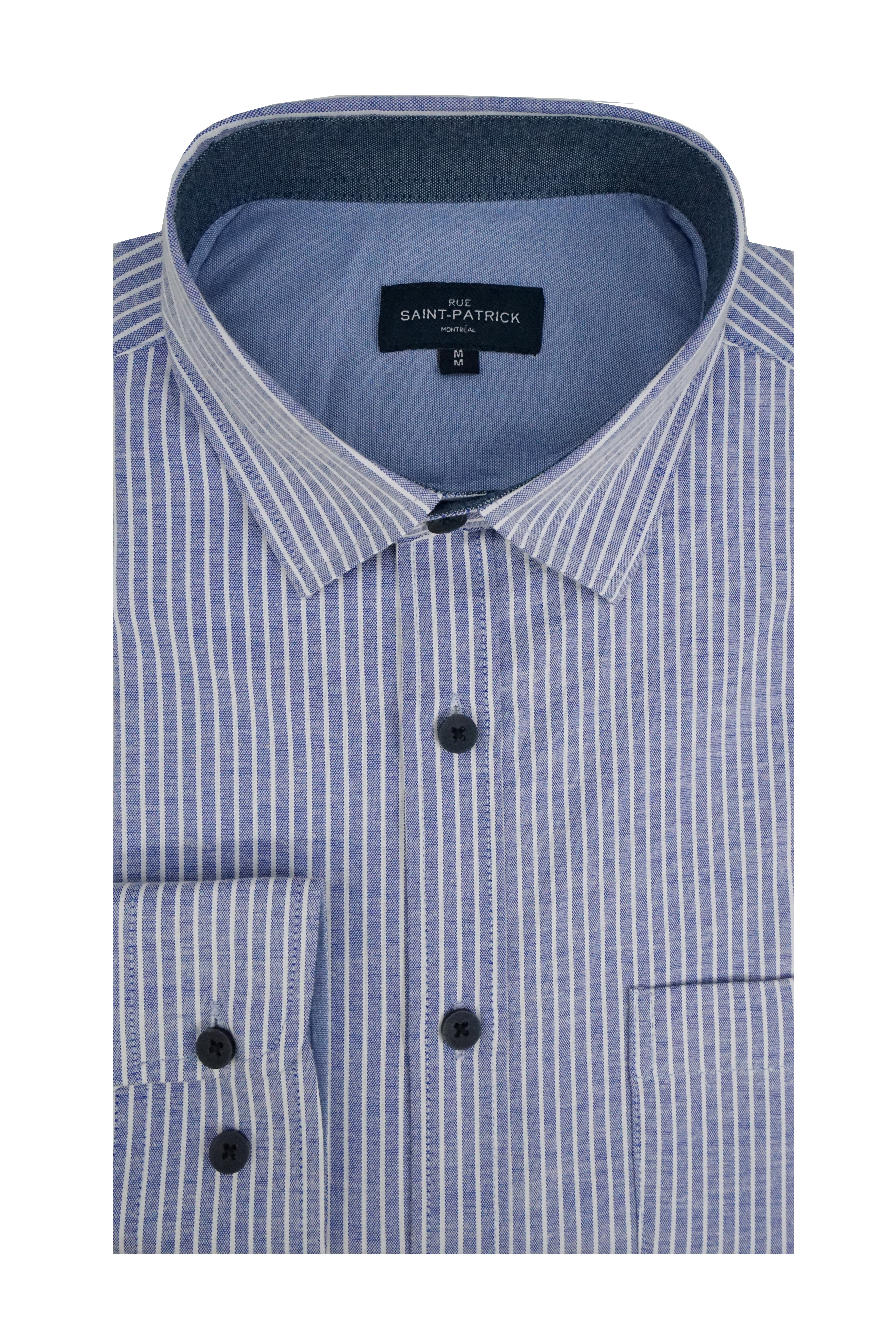 Clarendon Striped Stretch Oxford Shirt in Blue and White