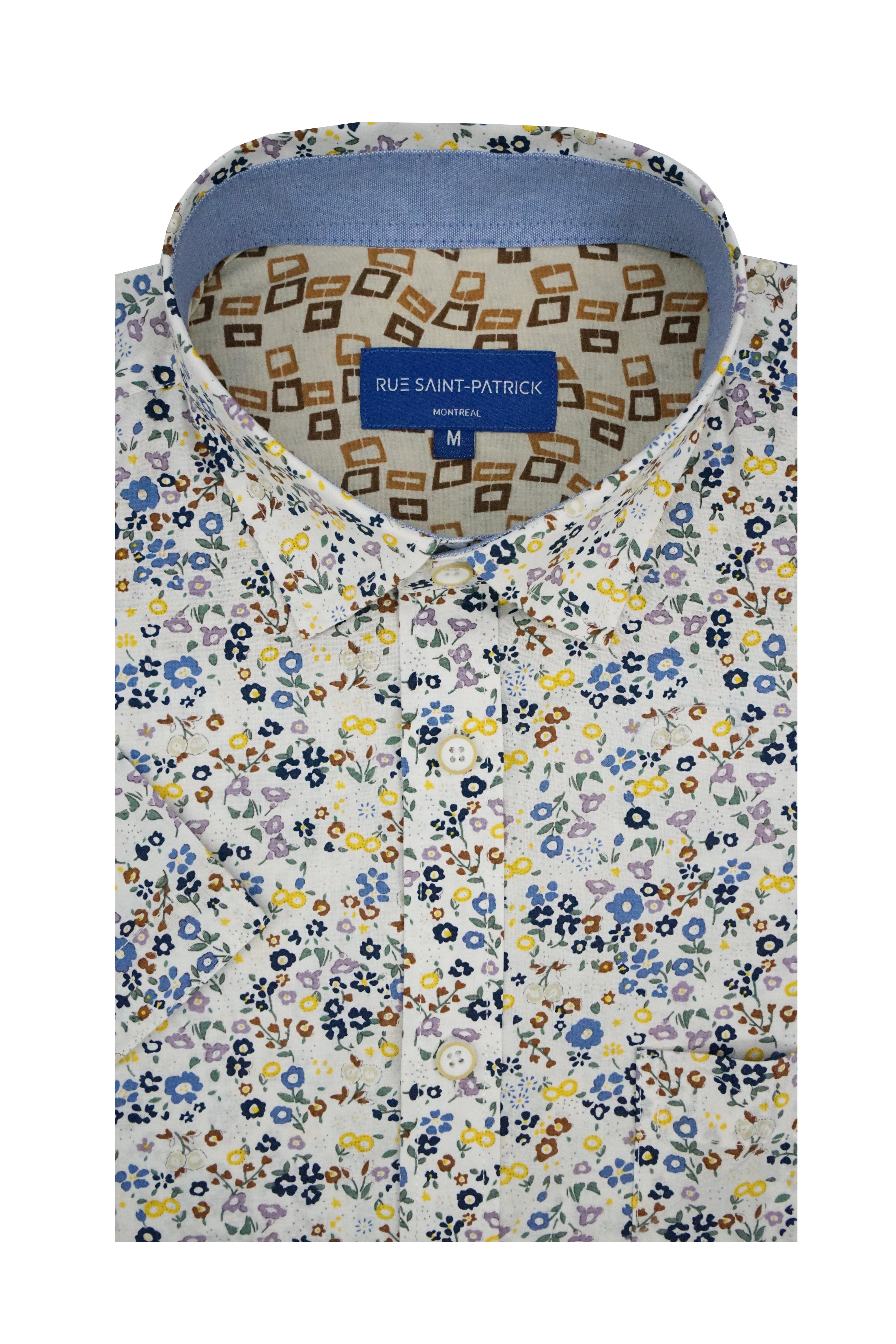 Apulia Floral Short Sleeve Shirt in White and Navy