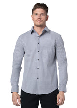 Chemise Oxford stretch rayée Wolverhampton, coloris ardoise et blanc