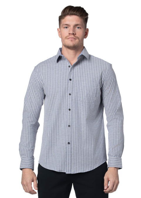 Wolverhampton Striped Stretch Oxford Shirt in Slate and White