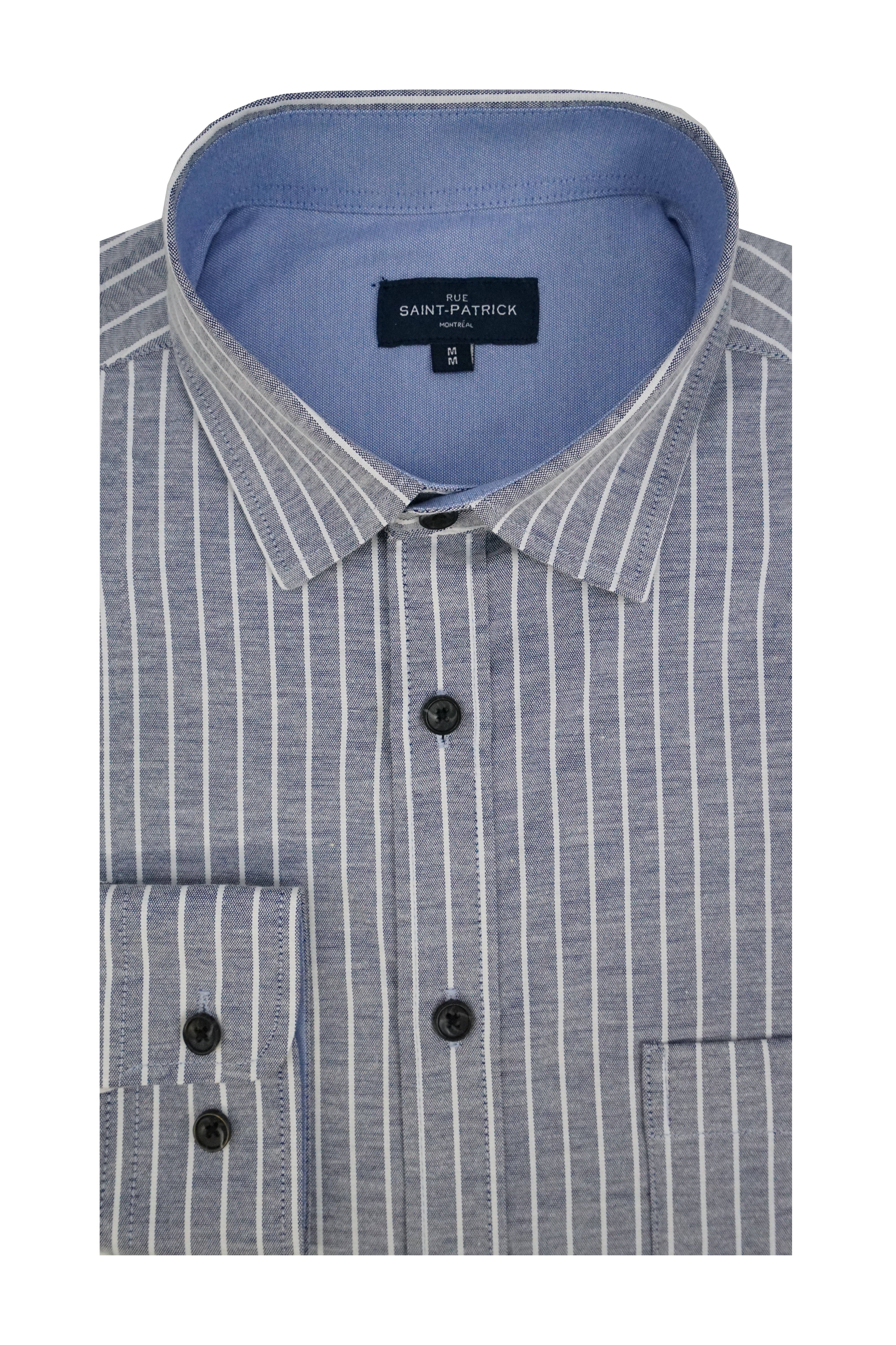 Wolverhampton Striped Stretch Oxford Shirt in Slate and White