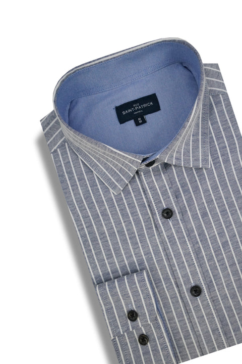 Wolverhampton Striped Stretch Oxford Shirt in Slate and White