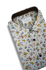 Chemise à manches courtes à imprimé floral de Bologne en gris étain