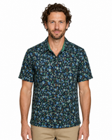Chemise à manches courtes à motif floral Turin en bleu marine et vert émeraude
