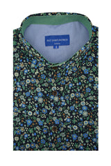 Chemise à manches courtes à motif floral Turin en bleu marine et vert émeraude