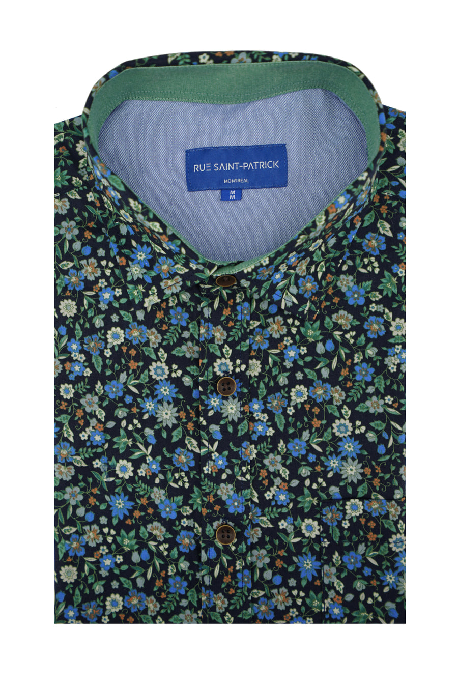 Turin Floral Short Sleeve Shirt in Navy and Emerald Green
