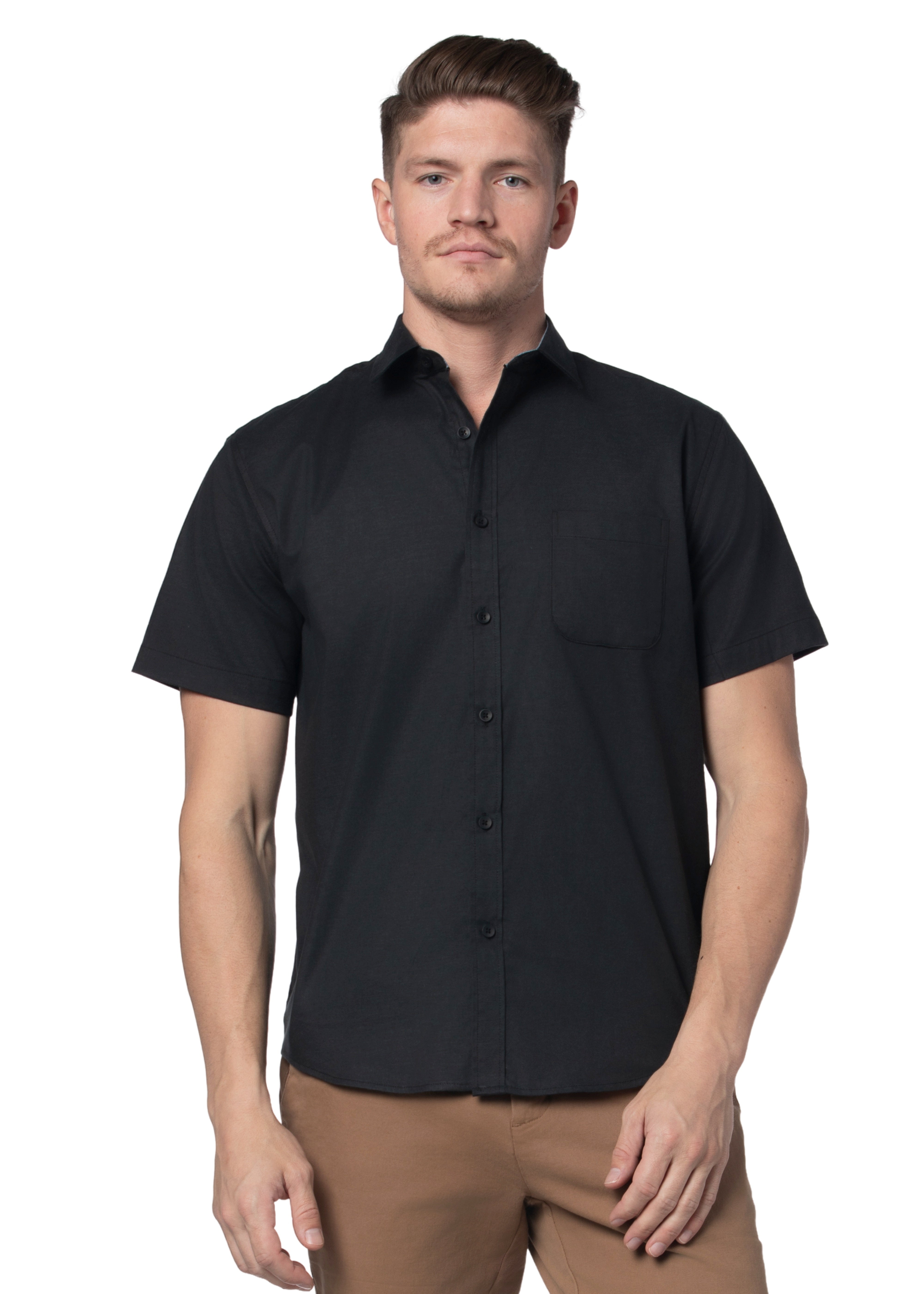 Acapulco Stretch Easy-Care Short Sleeve Shirt in Black