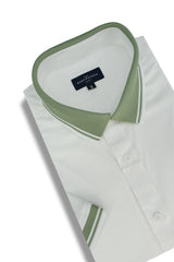 Chemise hybride à manches courtes Campano Stretch Easy Care en blanc et vert fougère