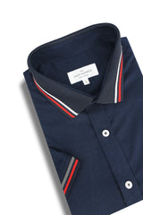 Castile Stretch Easy-Care Short Sleeve Hybrid Shirt in Navy