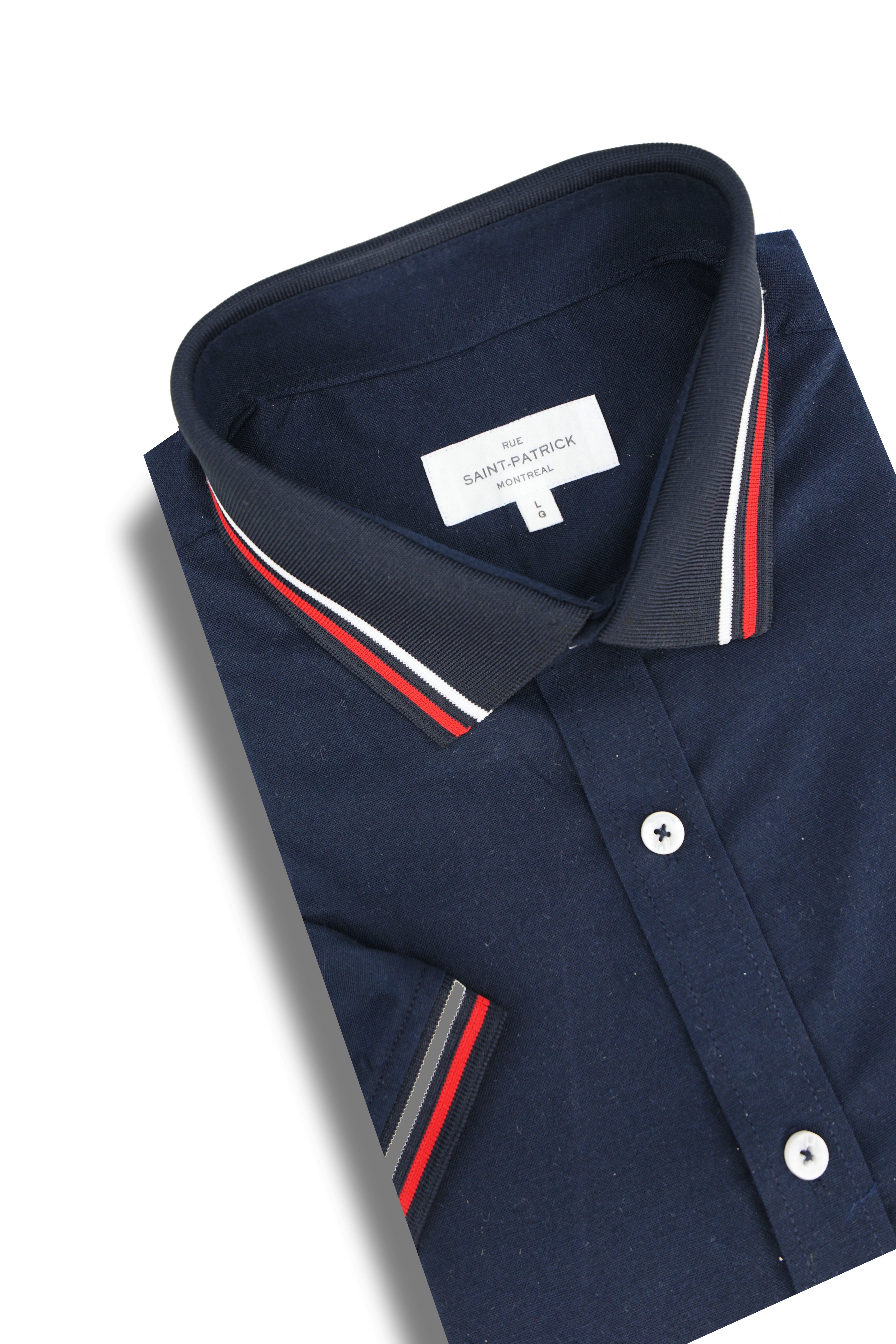 Castile Stretch Easy-Care Short Sleeve Hybrid Shirt in Navy