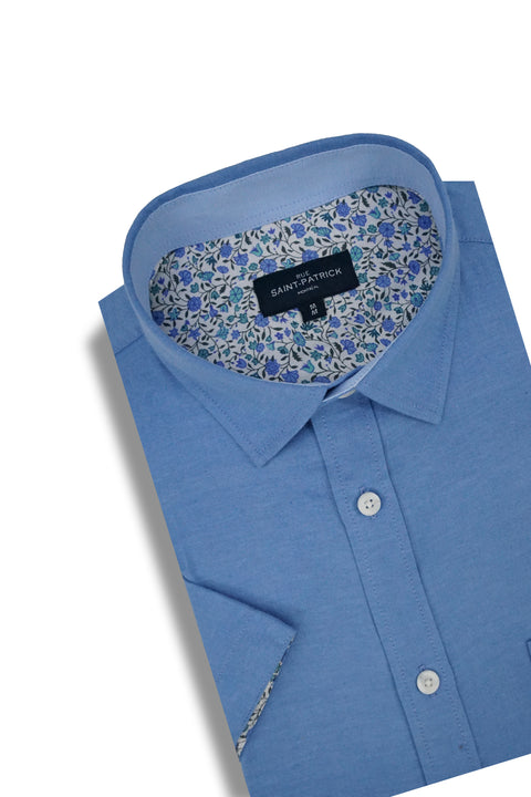 Torrance Stretch Easy-Care Short Sleeve Shirt in Cornflower Blue