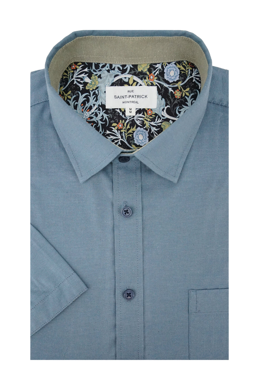 Greystones Short Sleeve Stretch Oxford Shirt in Slate Blue
