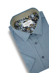 Greystones Short Sleeve Stretch Oxford Shirt in Slate Blue