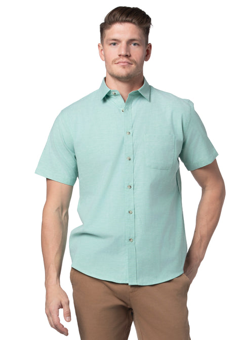Venice Stretch Easy-Care Short Sleeve Shirt in Mint Green