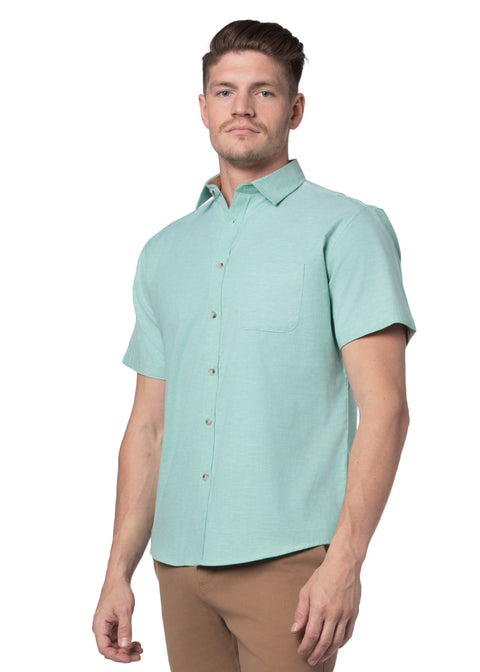 Venice Stretch Easy-Care Short Sleeve Shirt in Mint Green