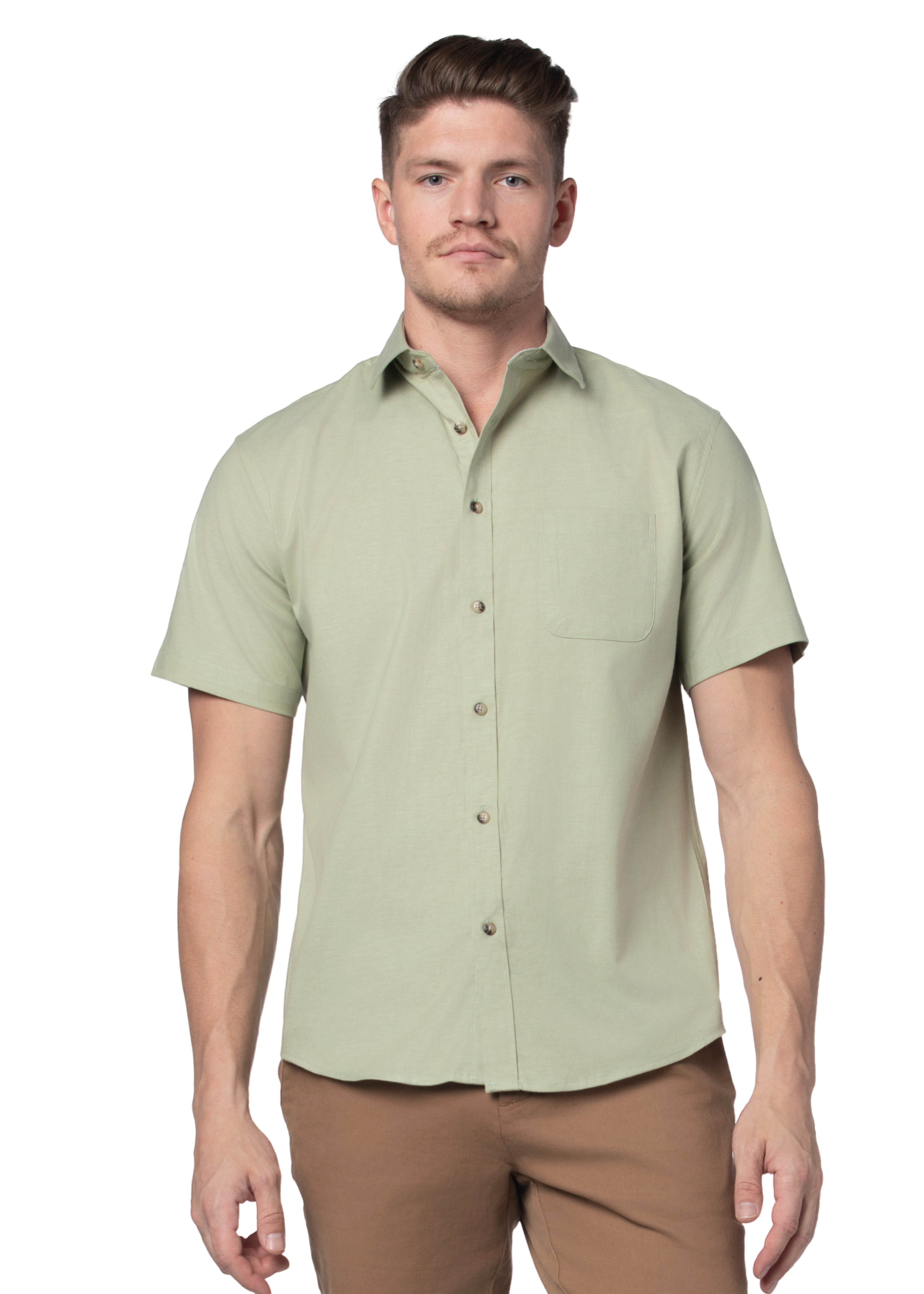 Segundo Stretch Easy-Care Short Sleeve Shirt in Sage Green – Rue  Saint-Patrick