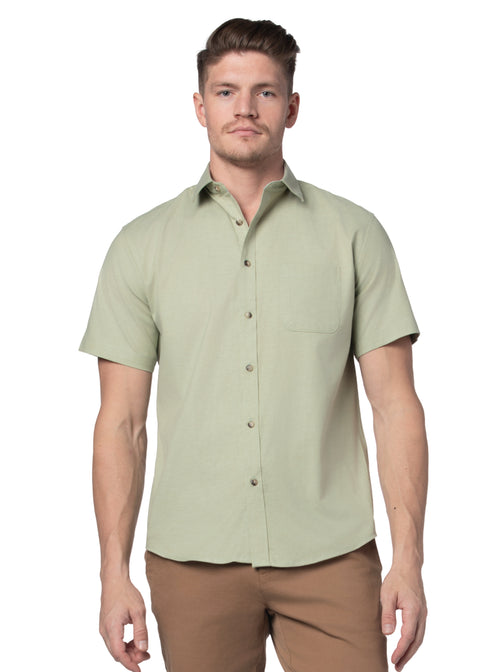 Segundo Stretch Easy-Care Short Sleeve Shirt in Sage Green