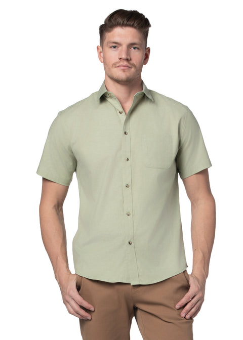 Segundo Stretch Easy-Care Short Sleeve Shirt in Sage Green