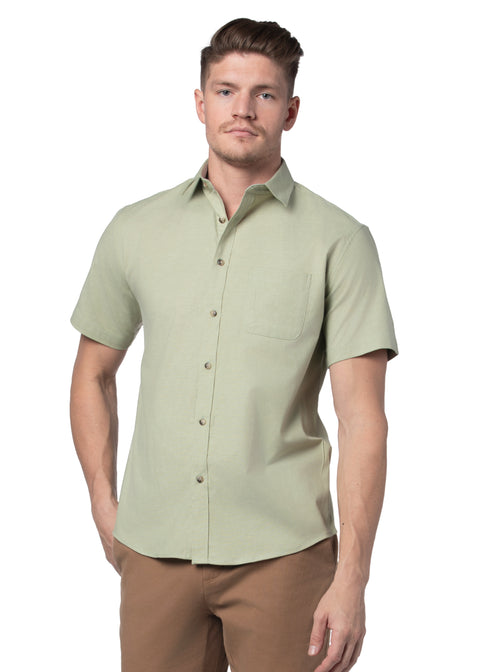 Segundo Stretch Easy-Care Short Sleeve Shirt in Sage Green