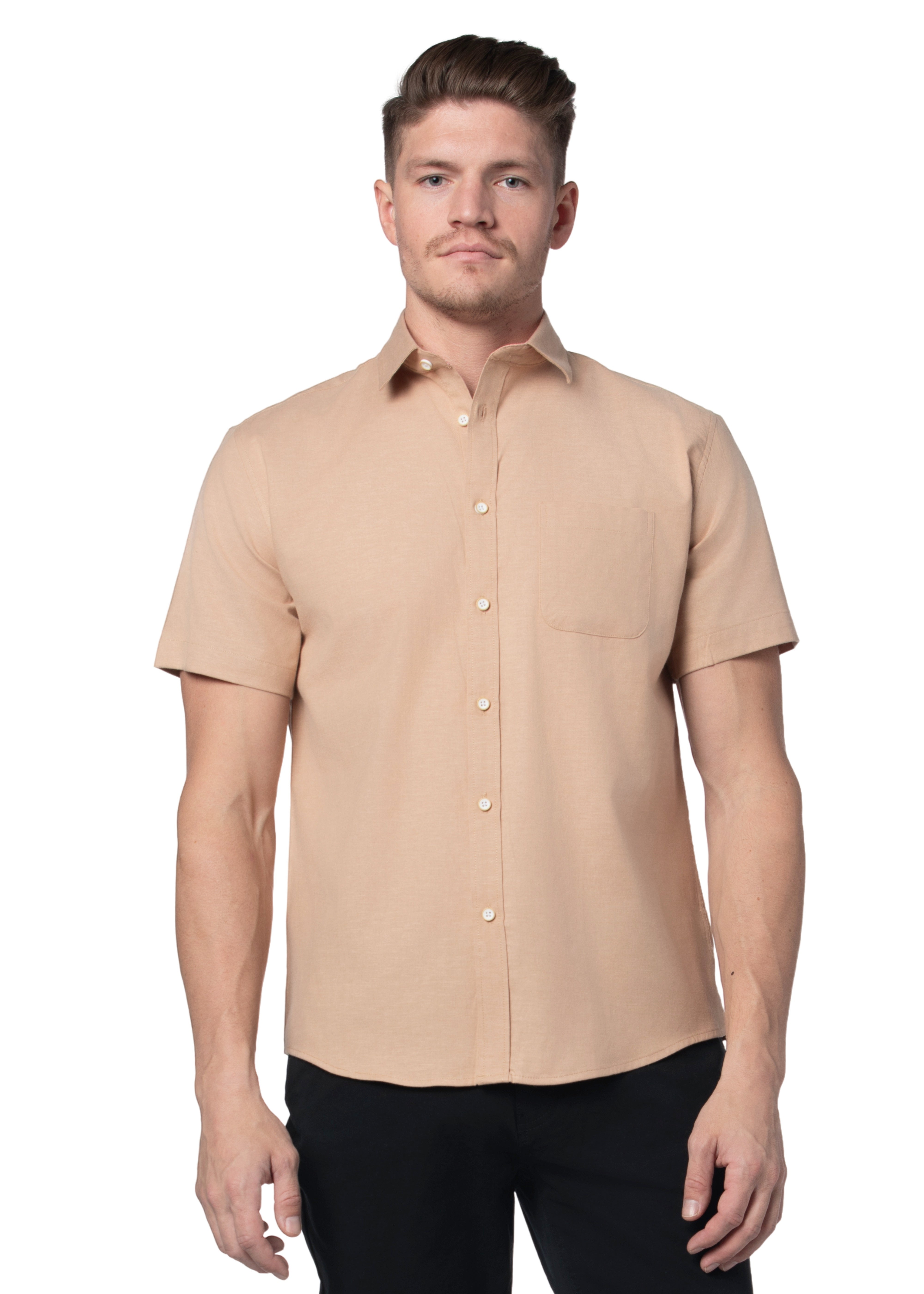 Capistrano Stretch Easy-Care Short Sleeve Shirt in Fuzzy Peach Orange