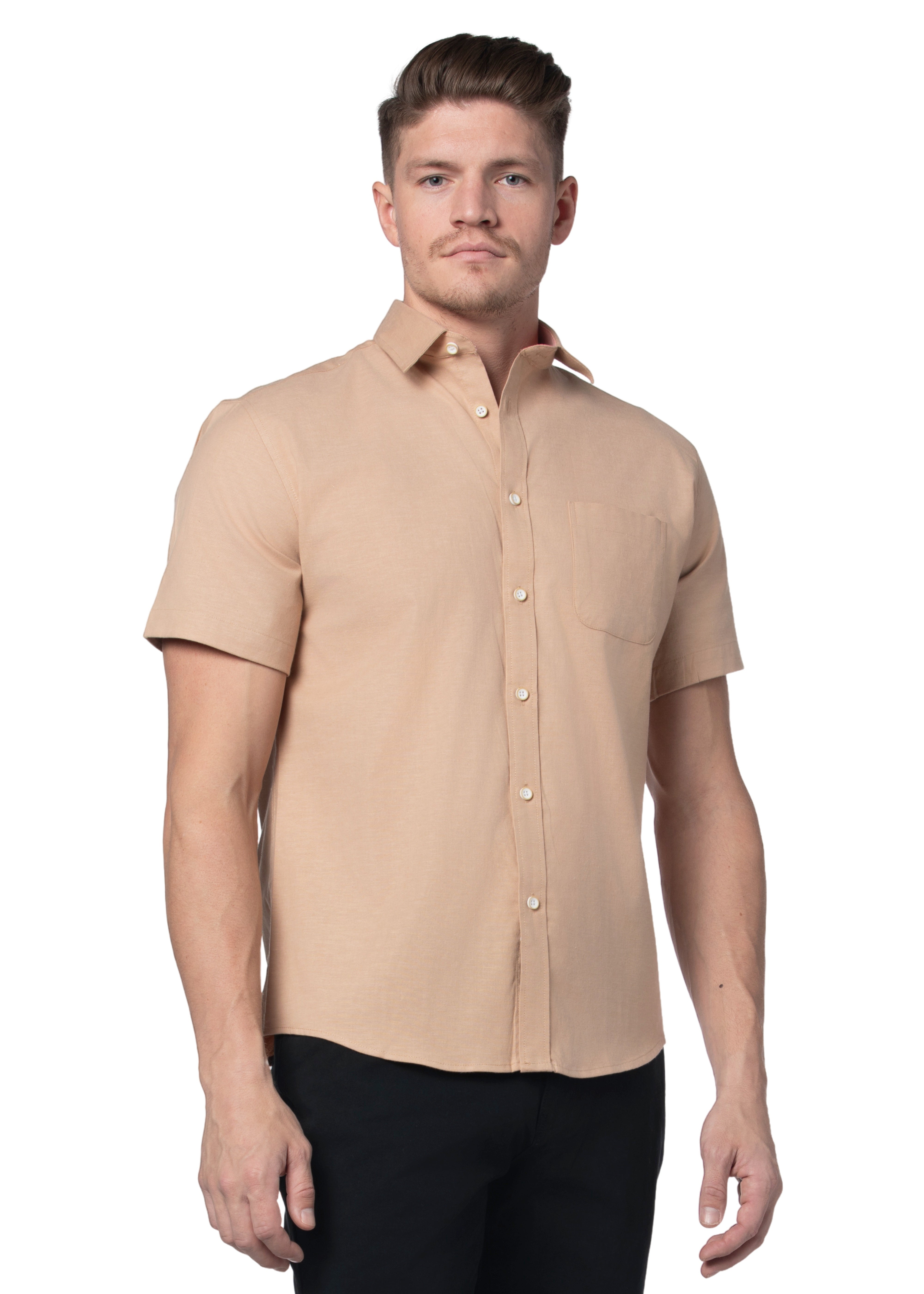 Capistrano Stretch Easy-Care Short Sleeve Shirt in Fuzzy Peach Orange