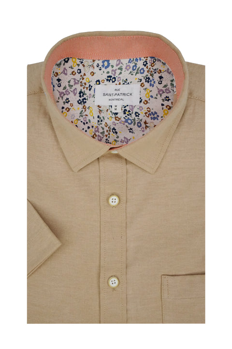 Capistrano Stretch Easy-Care Short Sleeve Shirt in Fuzzy Peach Orange