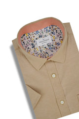 Capistrano Stretch Easy-Care Short Sleeve Shirt in Fuzzy Peach Orange