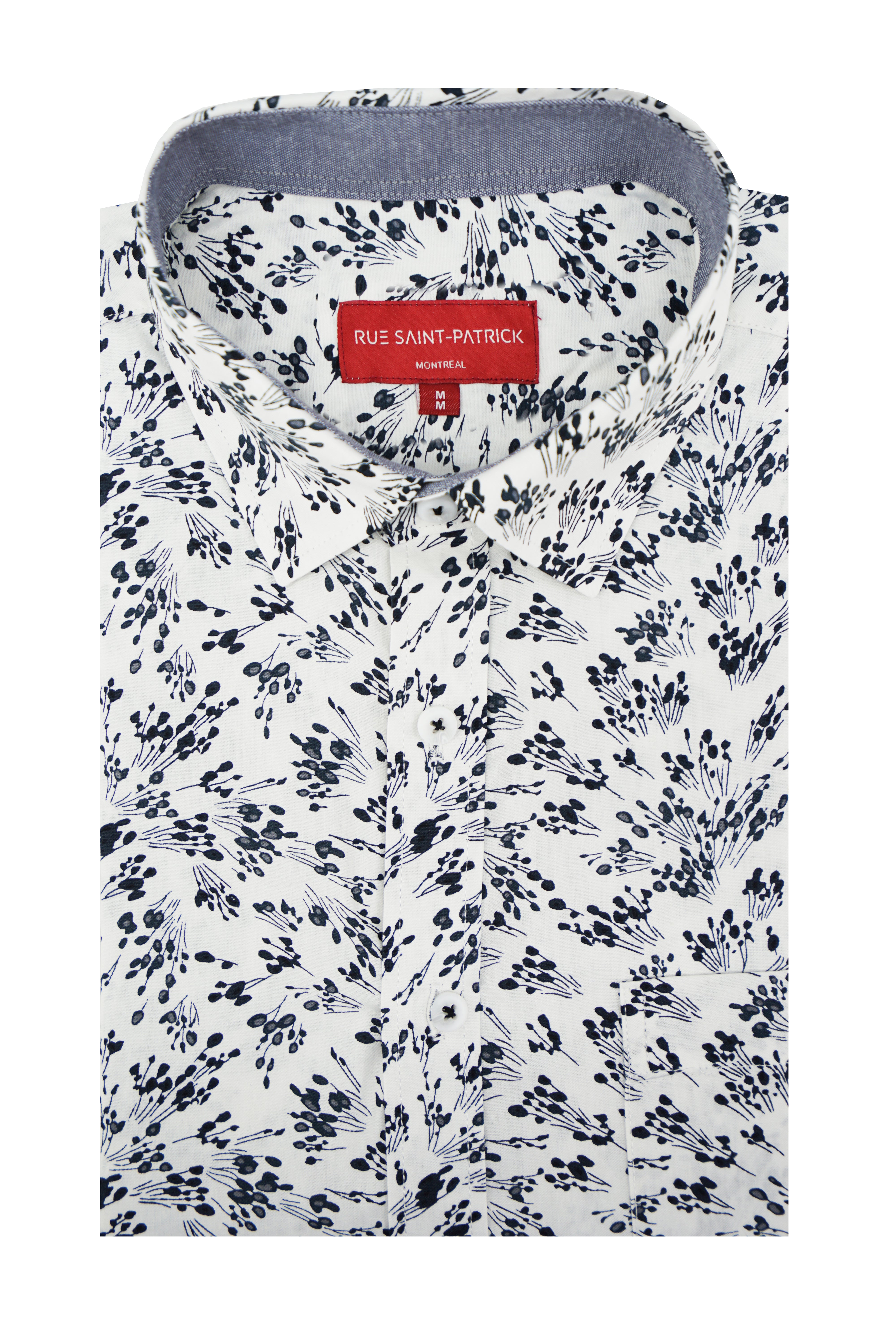 Chemise à manches courtes Carthage à motif floral blanc et noir