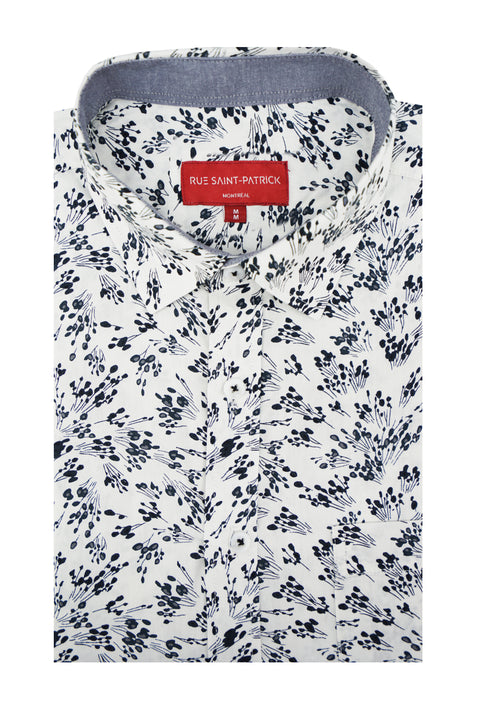 Carthage Floral Short Sleeve Shirt in White and Navy