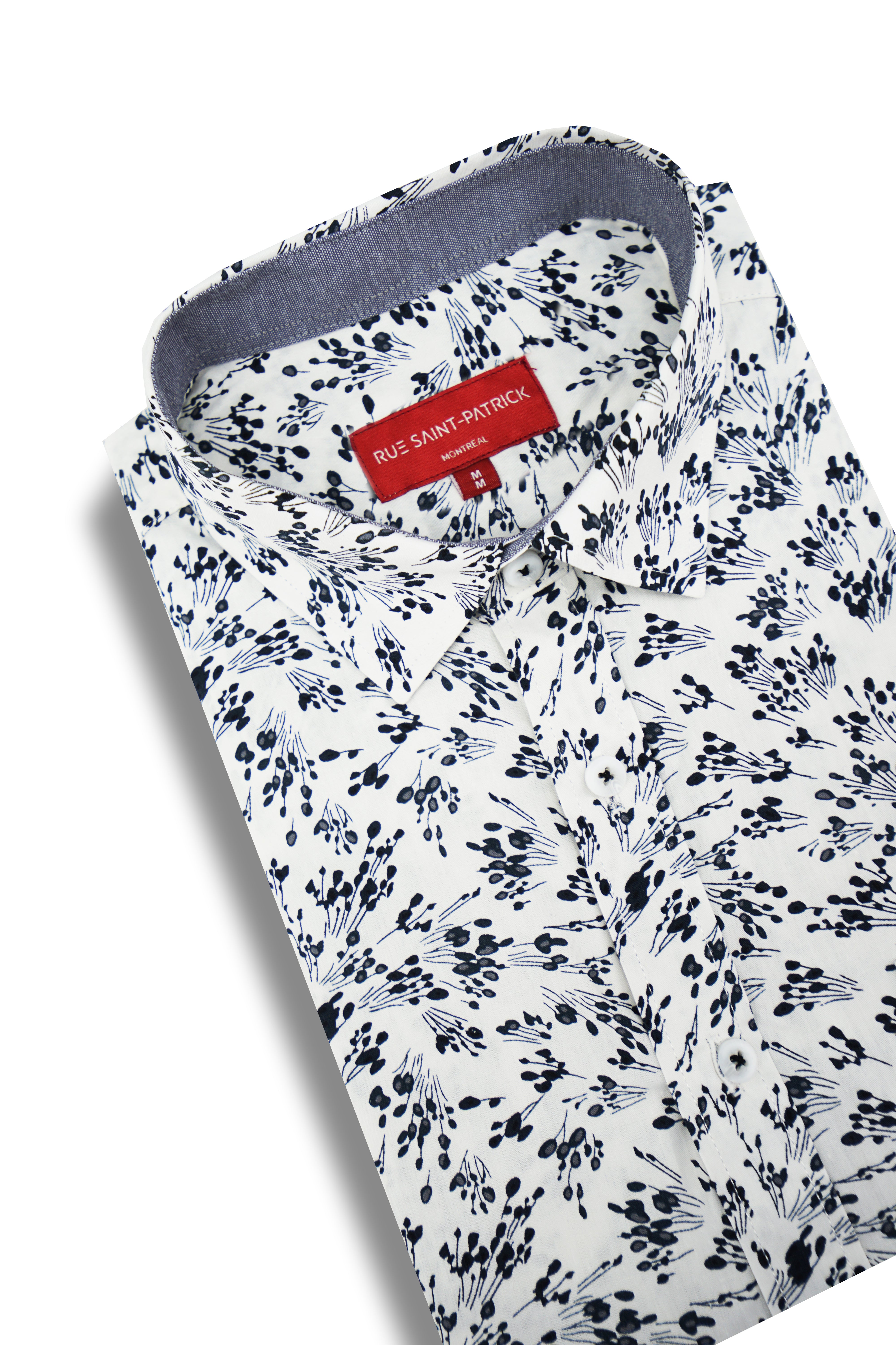 Chemise à manches courtes Carthage à motif floral blanc et noir