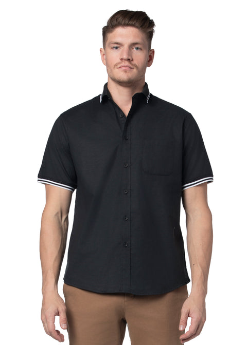 Murcia Stretch Easy-Care Short Sleeve Shirt in Black and White