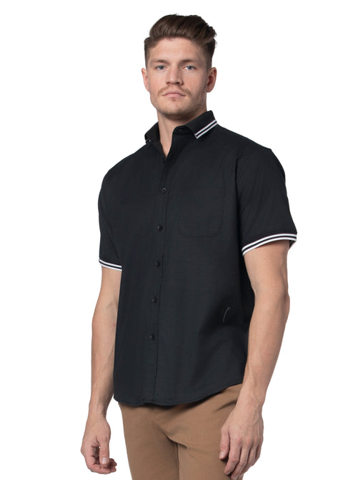 Murcia Stretch Easy-Care Short Sleeve Shirt in Black and White
