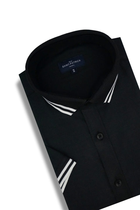 Murcia Stretch Easy-Care Short Sleeve Shirt in Black and White