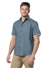 Piedmont Stretch Easy-Care Short Sleeve Shirt in Indigo