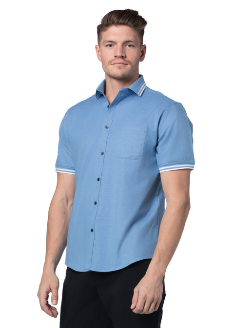 Massa Stretch Easy-Care Short Sleeve Shirt in Cornflower Blue