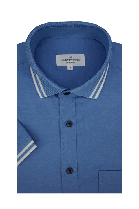 Massa Stretch Easy-Care Short Sleeve Shirt in Cornflower Blue