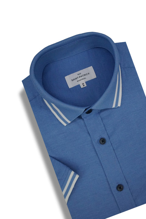 Massa Stretch Easy-Care Short Sleeve Shirt in Cornflower Blue