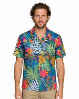Arafura Short Sleeve Shirt in Laurel Green and Dark Slate Blue