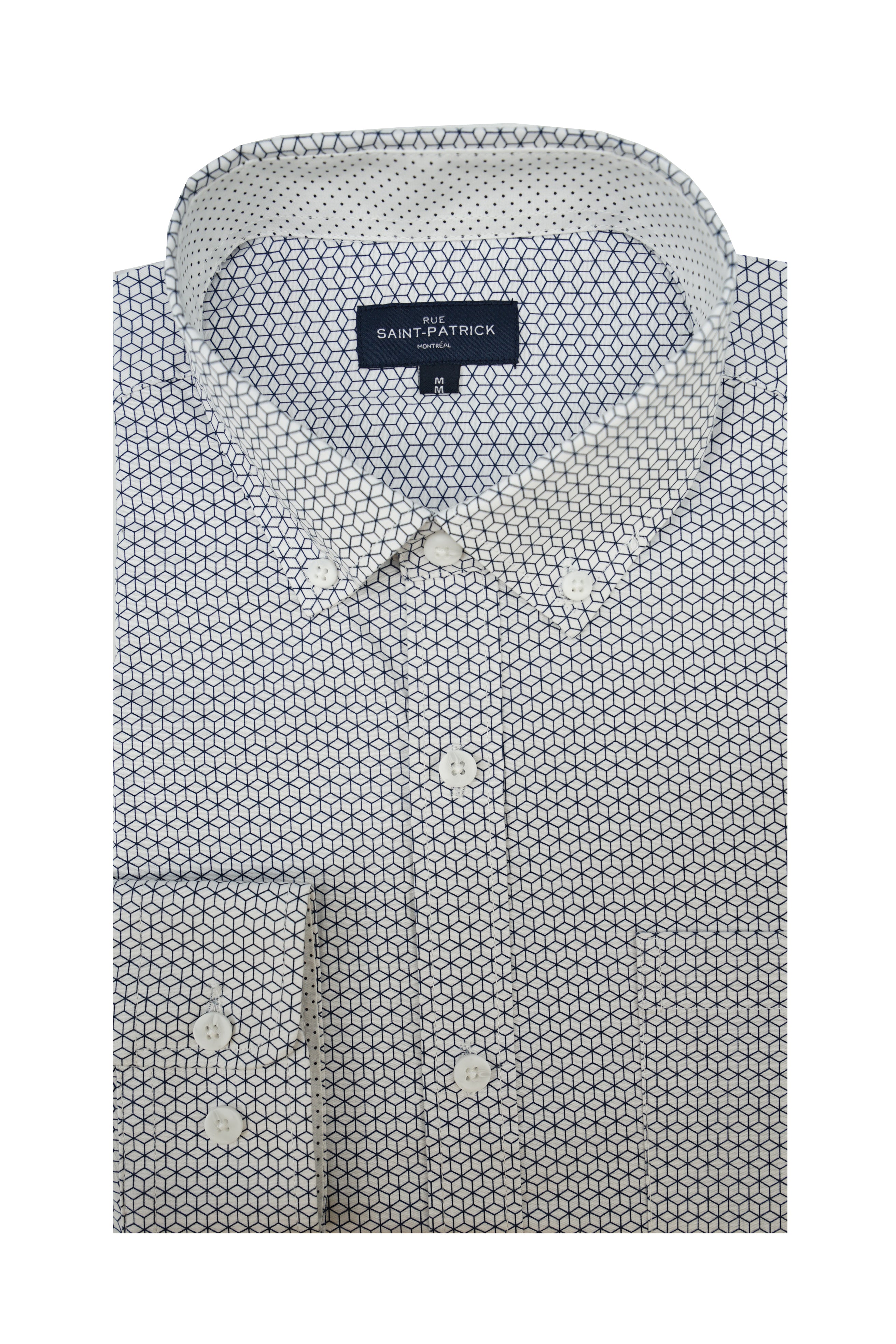 Chemise en popeline extensible Persepolis en blanc et bleu marine