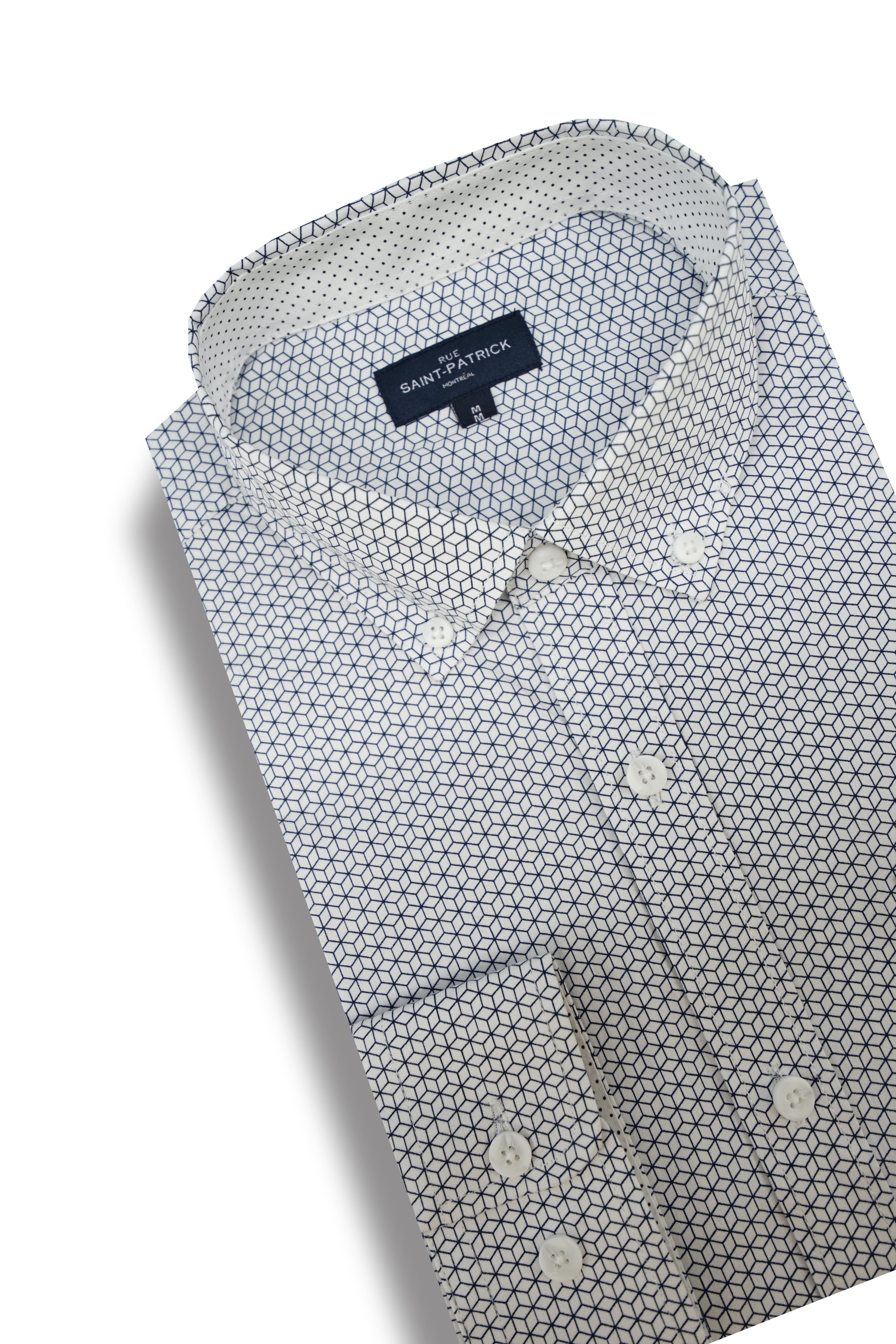 Chemise en popeline extensible Persepolis en blanc et bleu marine