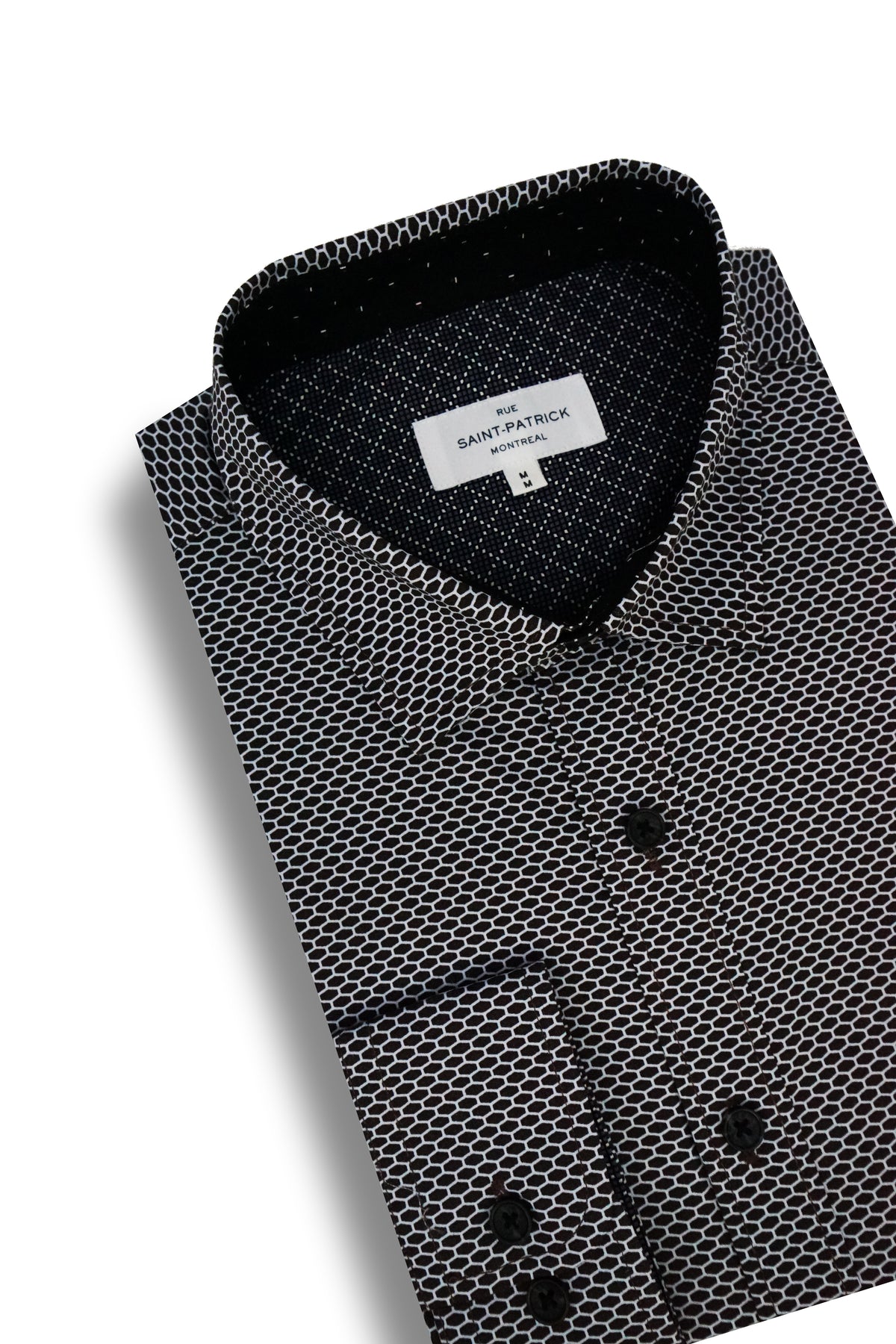 Vesontio Stretch Poplin Shirt in Dark Brown and White