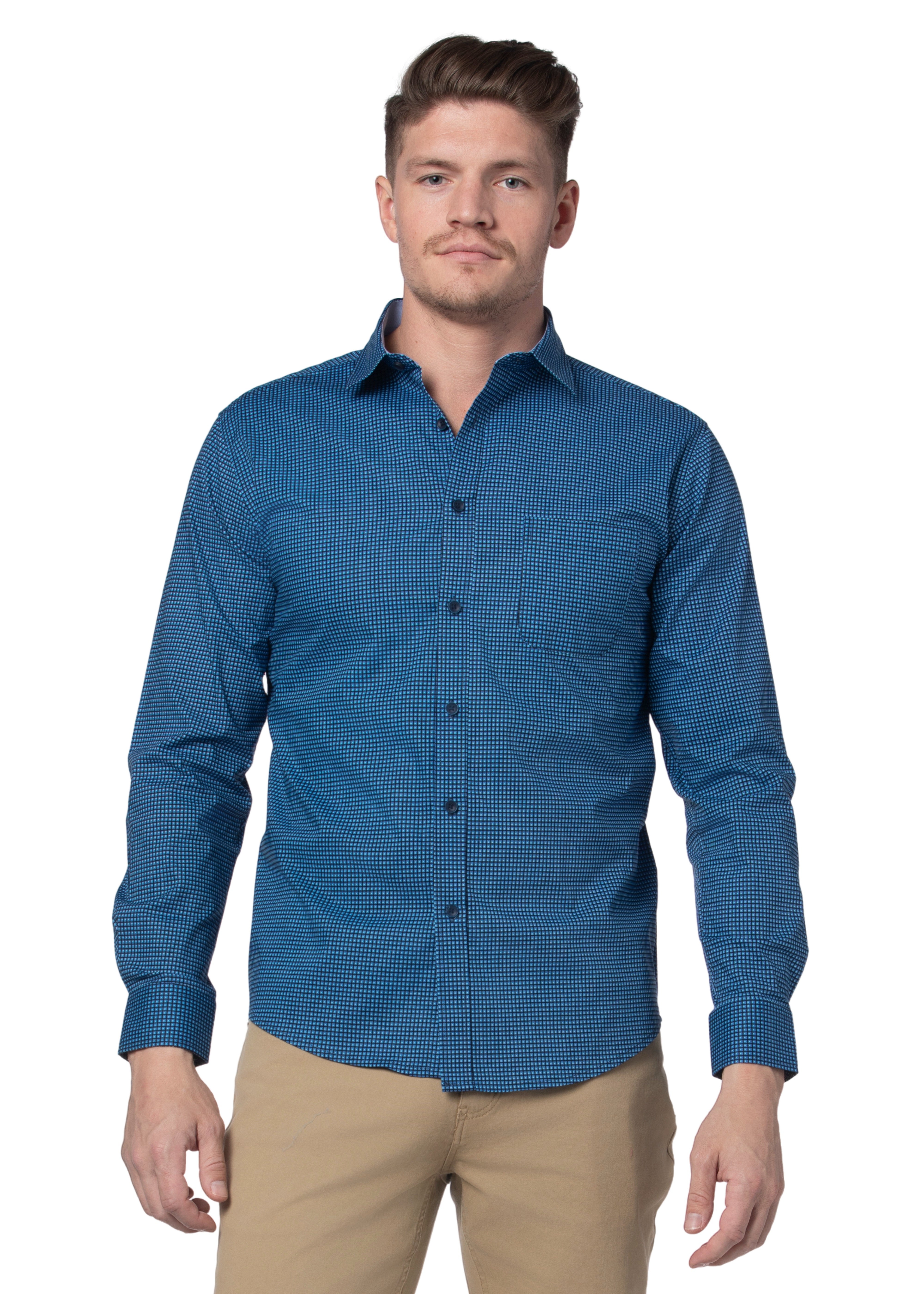 Chemise en popeline stretch Epirus bleu Égée