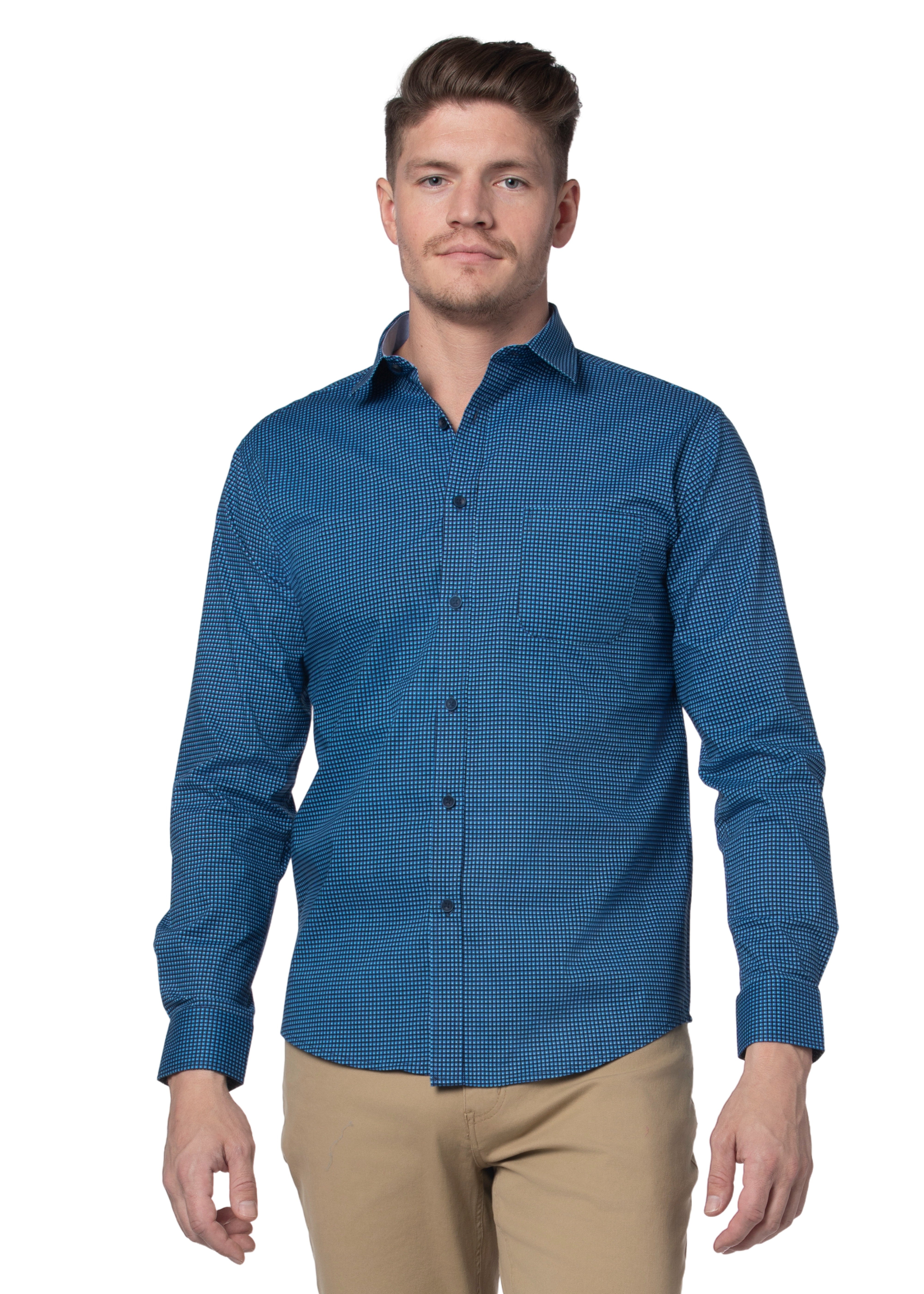 Chemise en popeline stretch Epirus bleu Égée
